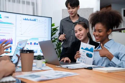 Financial dashboard data display on laptop screen. Concord Stock Photos