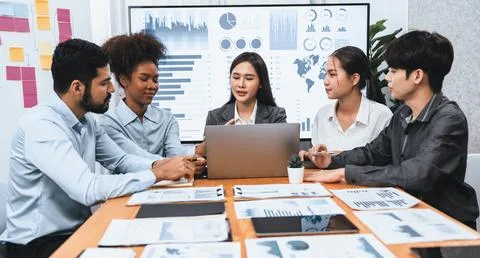Financial dashboard data display on laptop screen. Concord Stock Photos