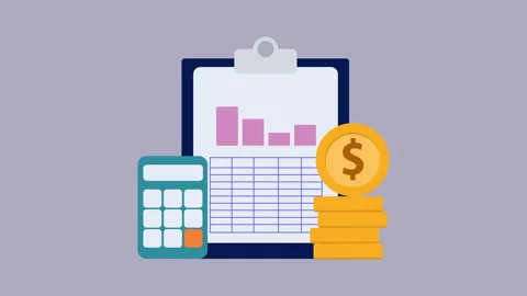 Financial Data Analysis and Accounting Icons 2d Animation with Alpha Matte Stock Footage 340696462