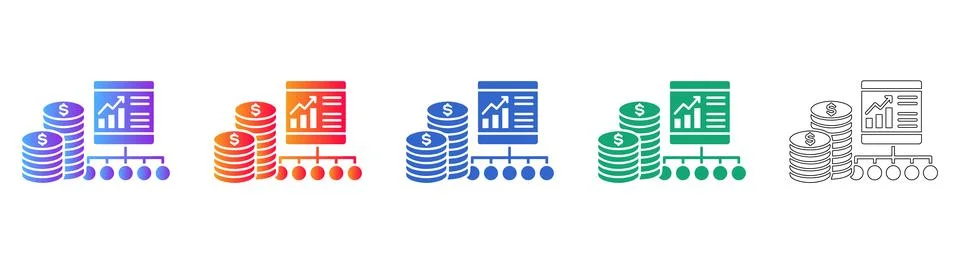Financial Data Analysis and Coin Stack Icon Set Stock Illustration