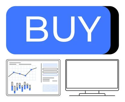 Financial Data Analysis and Online Shopping Concept with Buy Button and Monit Stock Illustration