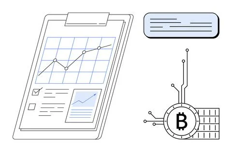 Financial Data Analysis with Bitcoin Integration in Modern Technology 스톡 일러스트