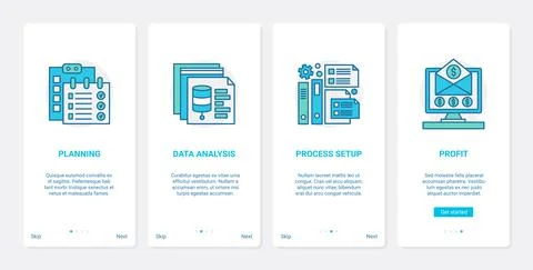 Financial data analysis, business process planning UX, UI mobile app page screen Illustrazione stock