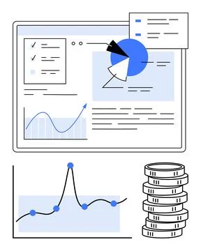 Financial Data Analysis with Charts, Graphs, and Stacked Coins Business Profi イラスト素材