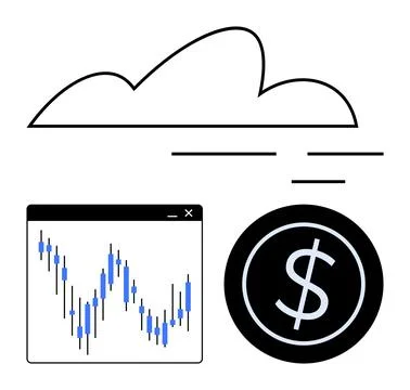 Financial Data Analysis with Cloud Storage and Currency Exchange Interface Illustrazione stock
