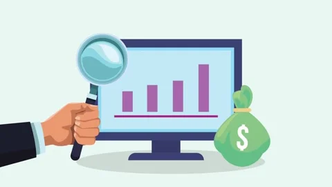 Financial data analysis on computer screen showing growth chart and money b.. 스톡 동영상 339066083