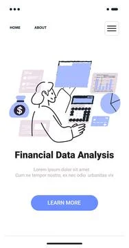Financial data analysis concept person using calculator charts graphs money bag Illustrazione stock