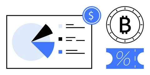 Financial Data Analysis with Cryptocurrency Themes and Revenue Chart Elements Stock Illustration