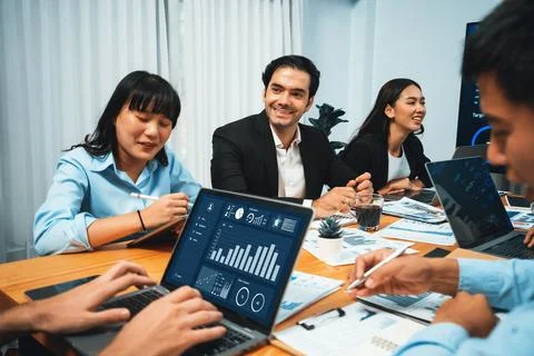 Financial data analysis dashboard display on laptop screen. Habiliment Stock Photos