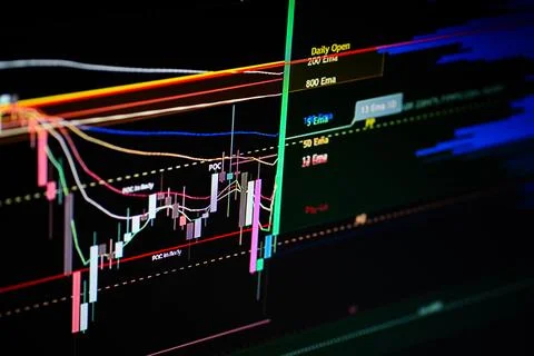 Financial data analysis displaying real-time cryptocurrency trading charts Stock Photos