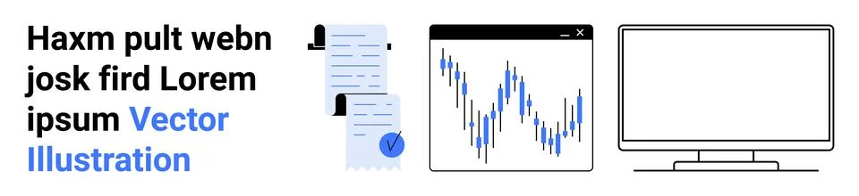 Financial Data Analysis with Documents, Charts, and Computer Screen イラスト素材