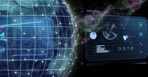 Financial data analysis image over digital globe with graphs and charts 스톡 일러스트