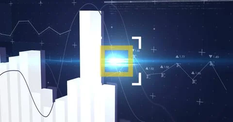 Financial data analysis image over bar and line graphs with target focus Stock Illustration