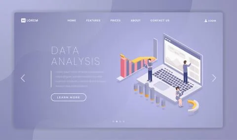 Financial data analysis landing page template. Stock market trading website Stock Illustration