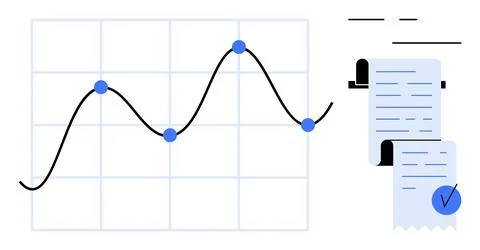 Financial Data Analysis with Line Graph and Invoice Receipt Illustrazione stock