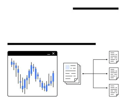 Financial data analysis process with chart and document flow structure 스톡 일러스트
