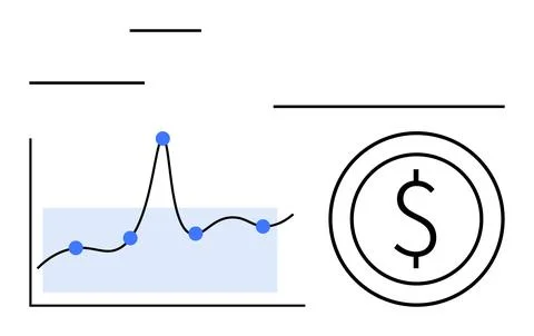 Financial Data Analysis with Rising Graph and Currency Symbol Illustrazione stock