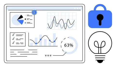 Financial Data Analysis with Security and Innovation Symbols in Modern Grap.. Stock Illustration