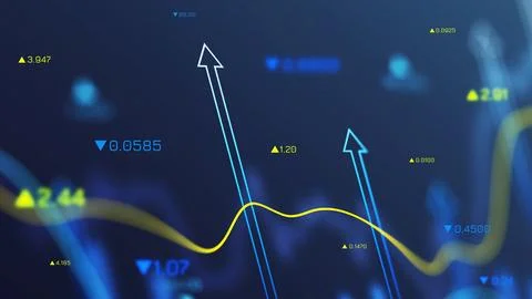 Financial data analysis shows dollar currency trends and movements in a digital Stock Photos