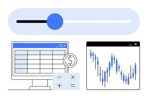 Financial Data Analysis with Spreadsheet, Chart, and Variable Adjustment Stock Illustration