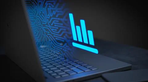 Financial data analysis technology with laptop 3D Render Stock Illustration