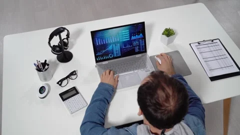 Financial Data Analyst Male Using KPI Dashboard Stock Footage 255410885