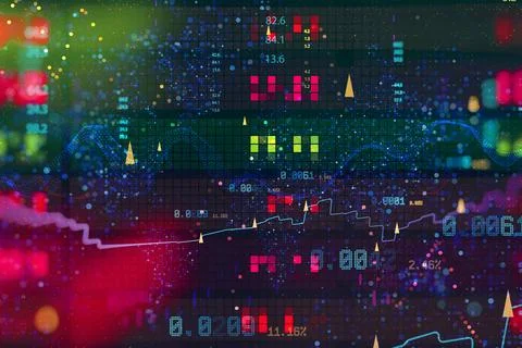 Financial data analytics background with stock market trading charts, digital Stock Photos