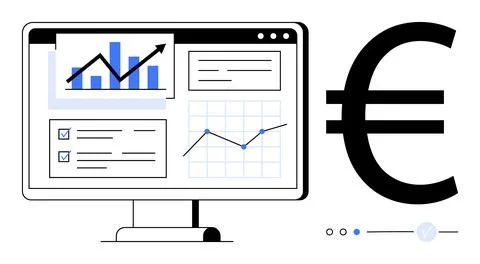 Financial Data Analytics Dashboard with Euro Symbol and Business Charts Conce Illustrazione stock