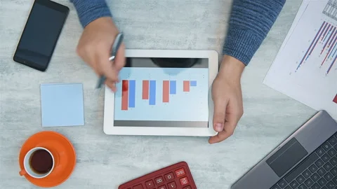 Financial Data Analytics On Digital Tablet Screen. Stock Footage 145724387