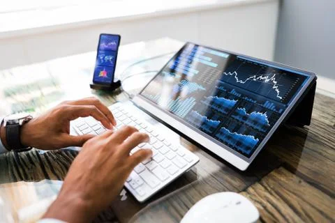 Financial Data Analytics On Mobile Phone Stock Photos