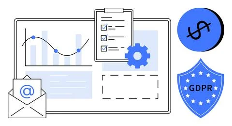 Financial Data Analytics with Security, Email, and GDPR Compliance Concepts 스톡 일러스트