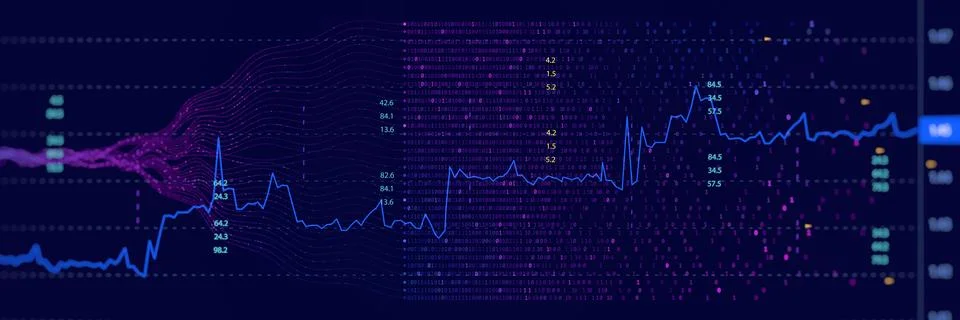 Financial data analytics visualization with stock market chart, binary code.. Stock Illustration