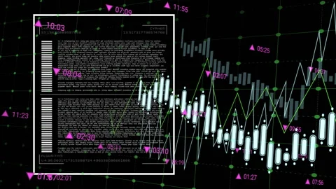 Financial data and algorithmic analysis with graphs and binary coding animation Stock-Footage 304843317