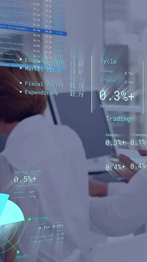 Financial data and analytics animation over business people working in office Stock Footage 344775270
