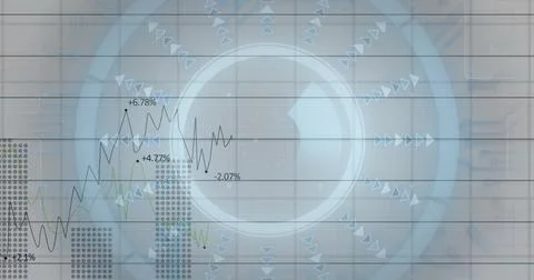 Financial data and analytics image with graphs and arrows over grid background Stock Photos