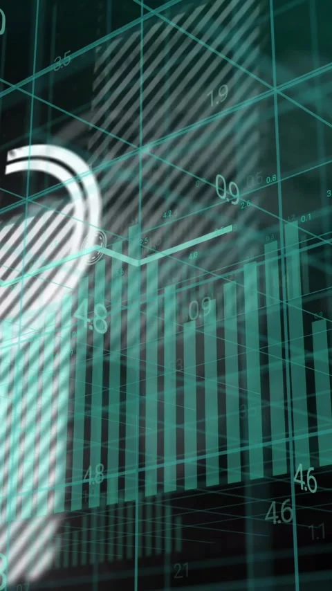 Financial data and bar chart analysis animation over grid background Stock Footage 342813009