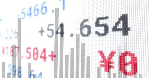 Financial data and bar chart image over numerical values on white background Foto stock