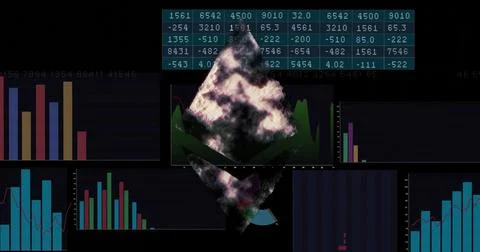 Financial data and charts image over abstract geometric shapes and lightning Stock Photos