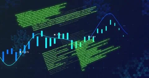 Financial data and coding image over stock market chart Stock Illustration