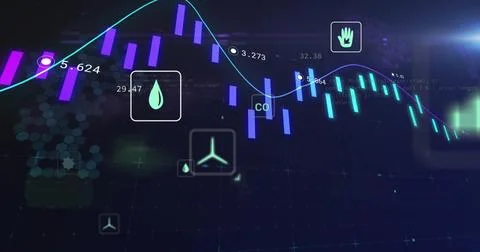 Financial data and coding image over stock market graph 스톡 사진