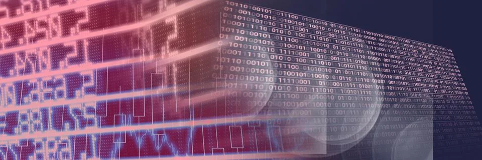 Financial data and computer code against gradient background, finance and Stock Illustration