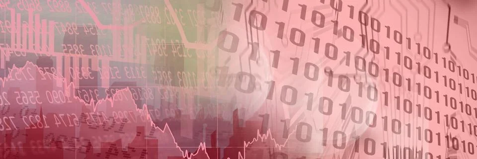 Financial data and computer code against city landscape, finance and programming イラスト素材