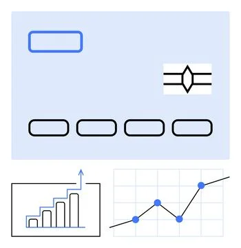 Financial Data and Security Concept with Credit Card, Bar Chart, and Line Gra Illustrazione stock