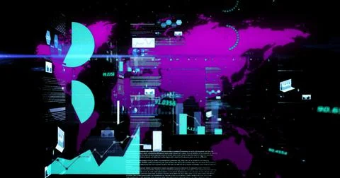 Financial data and statistical data processing against world map Stock Illustration