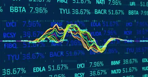 Financial data and statistical data processing against blue background Stock Illustration