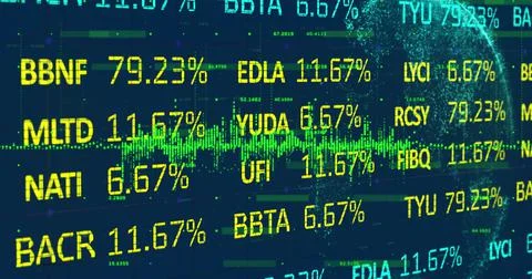 Financial data and statistical data processing against globe spinning Illustrazione stock