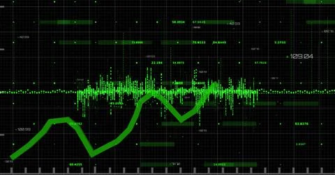 Financial data and statistical data processing against black background Stock Illustration