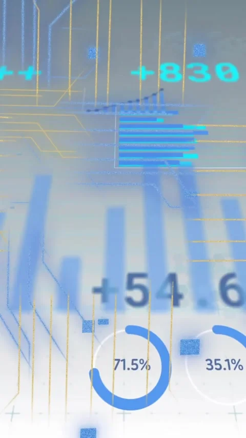 Financial data and statistics animation over abstract background with numbers Stock Footage 342954360