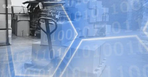 Financial data and statistics graphs processing over warehouse, technology and Stockillustratie