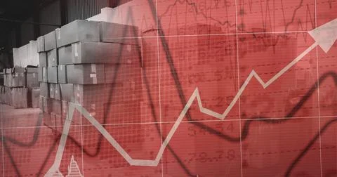 Financial data and statistics graphs processing over warehouse, finance and イラスト素材